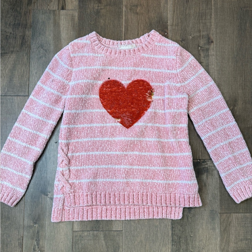 btween Pink and White Striped Sweater with Red Heart